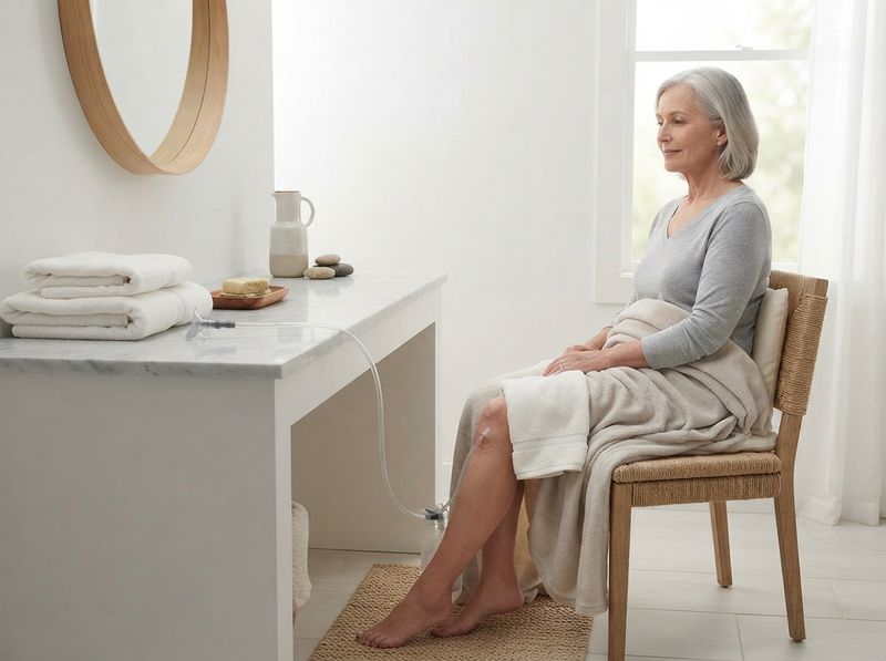 Wicks Female External Catheter Cup for Women in a home setting