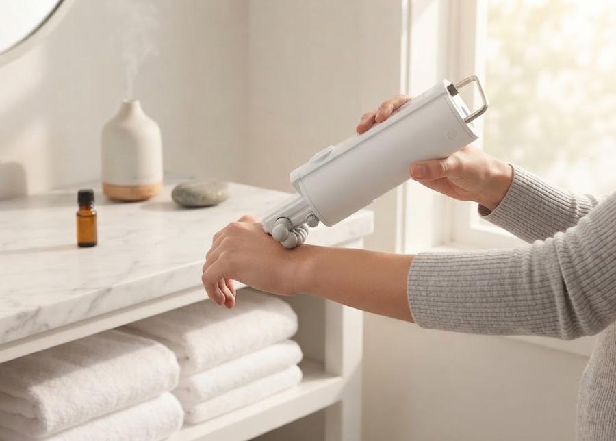 Handheld Roller Trigger Point Massager Stick in a home setting